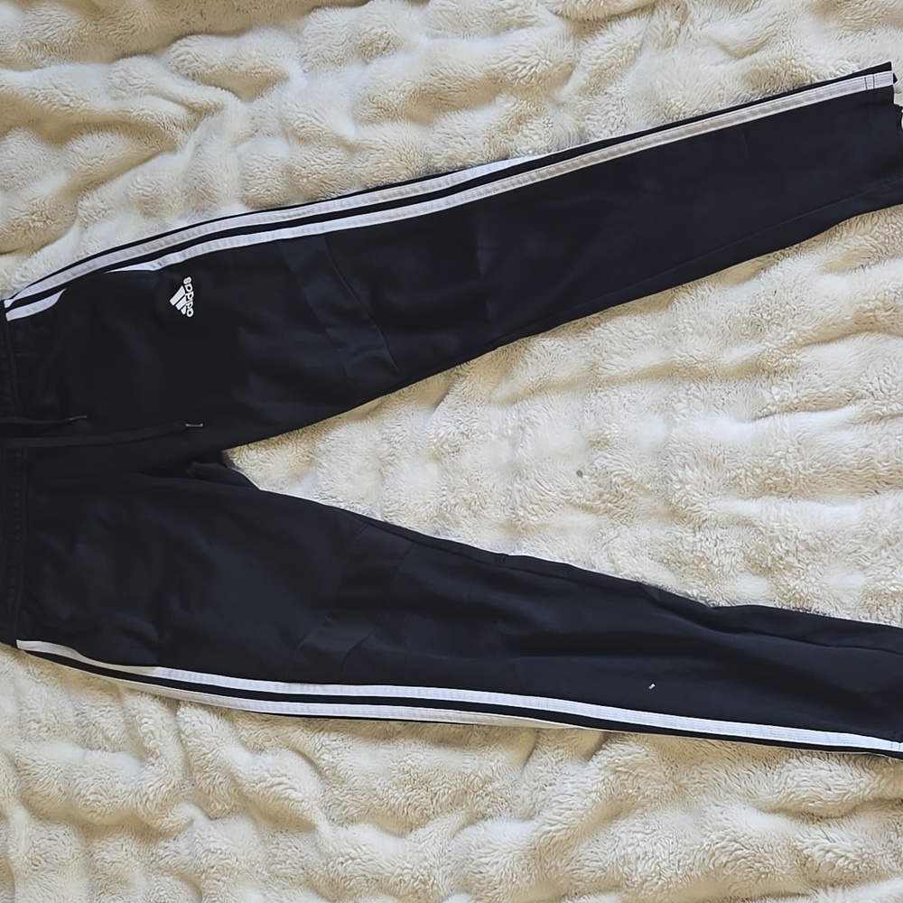 Adidas Womens Black Soccor Joggers with Zipper On Calfs.
